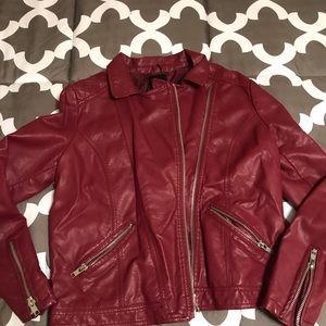 Red faux leather jacket
